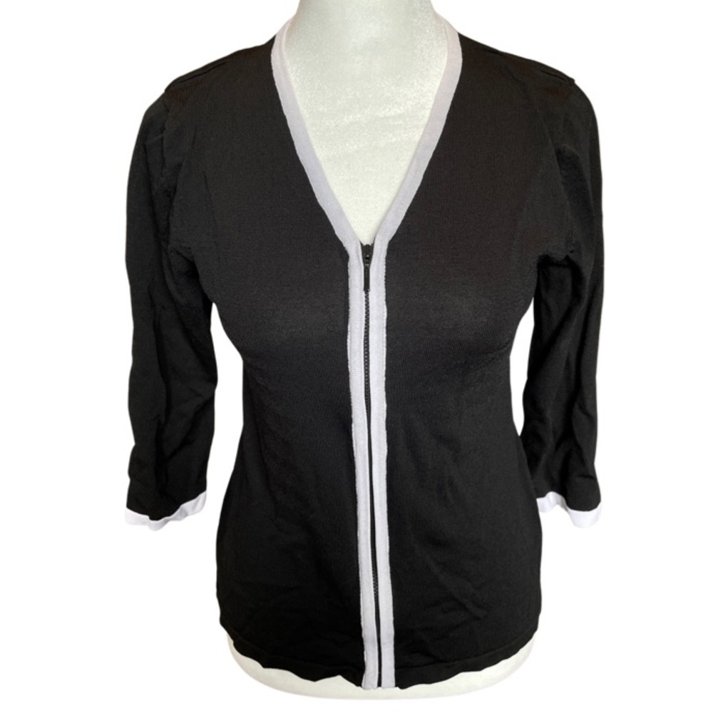 Massini classic chic black and white zip up cardigan S